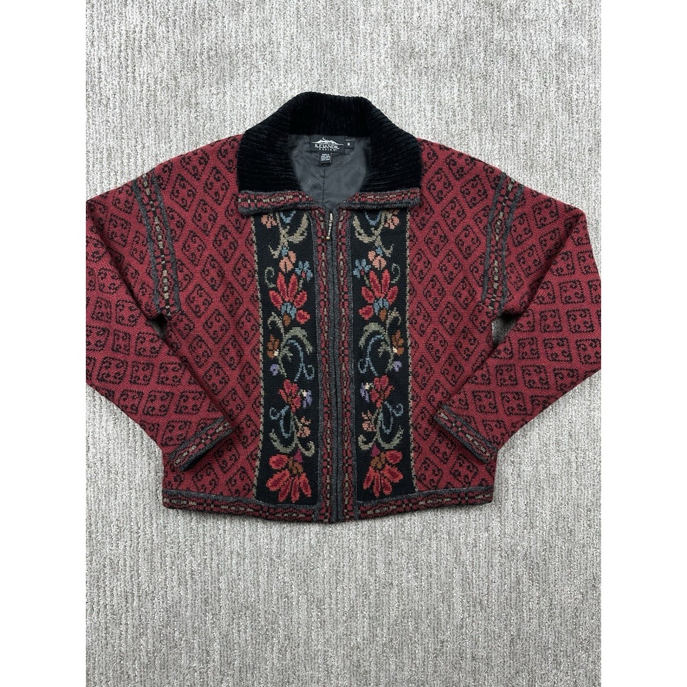 Icelandic Design Cardigan Sweater Womens Medium Wool Nordic Vintage 90s Zip Up